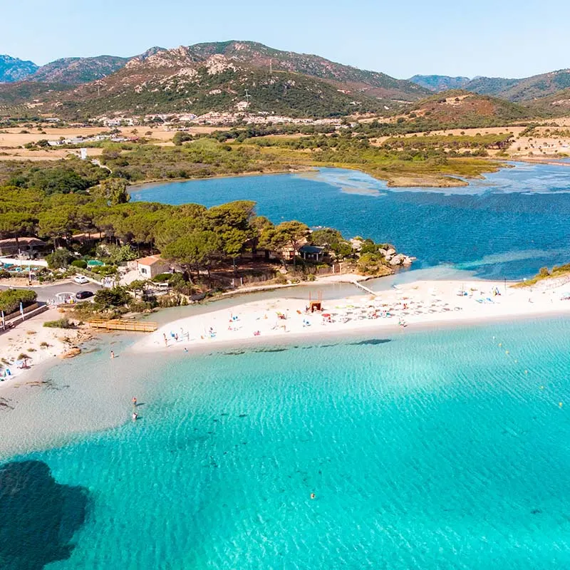 Aerial view of Porto Taverna beach and its lagoon