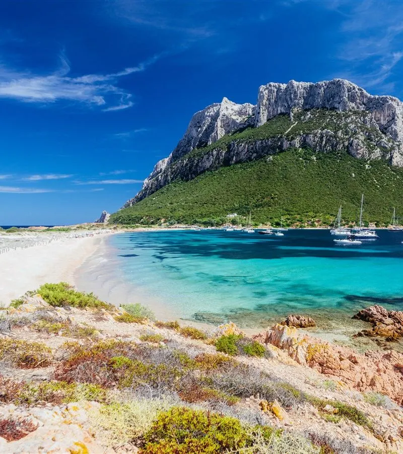 The limestone cliffs of Tavolara island rising from the sea